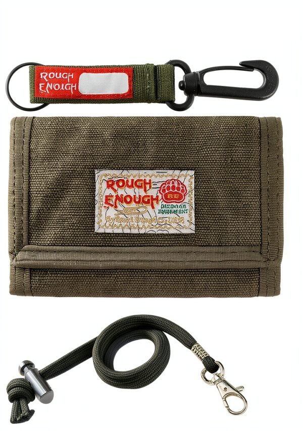 RE Rough Enough Army Green Canvas Boys Wallet with Lanyard-0